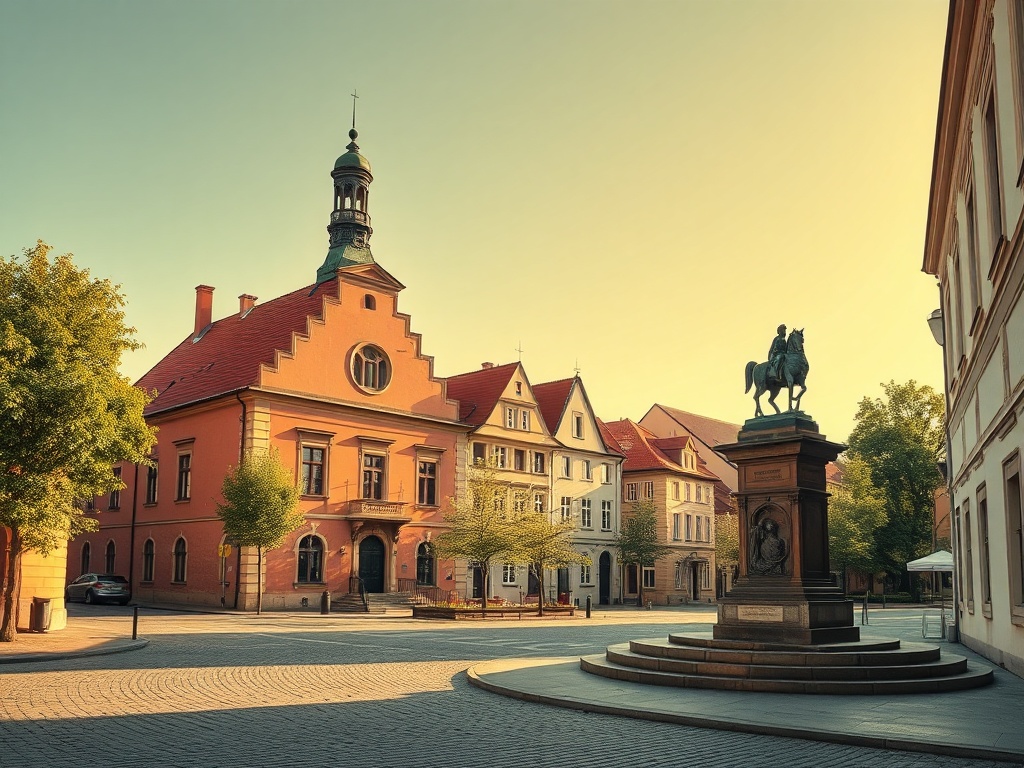 Panorama Obrzycka z widokiem na rzekę Wartę i zabytkowe budynki