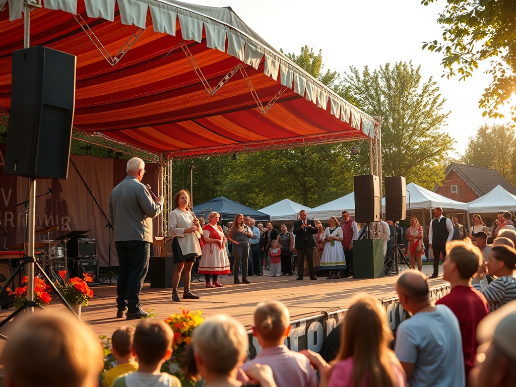 Widok na rynek w Obrzycku podczas majowych obchodów z mieszkańcami i gośćmi.